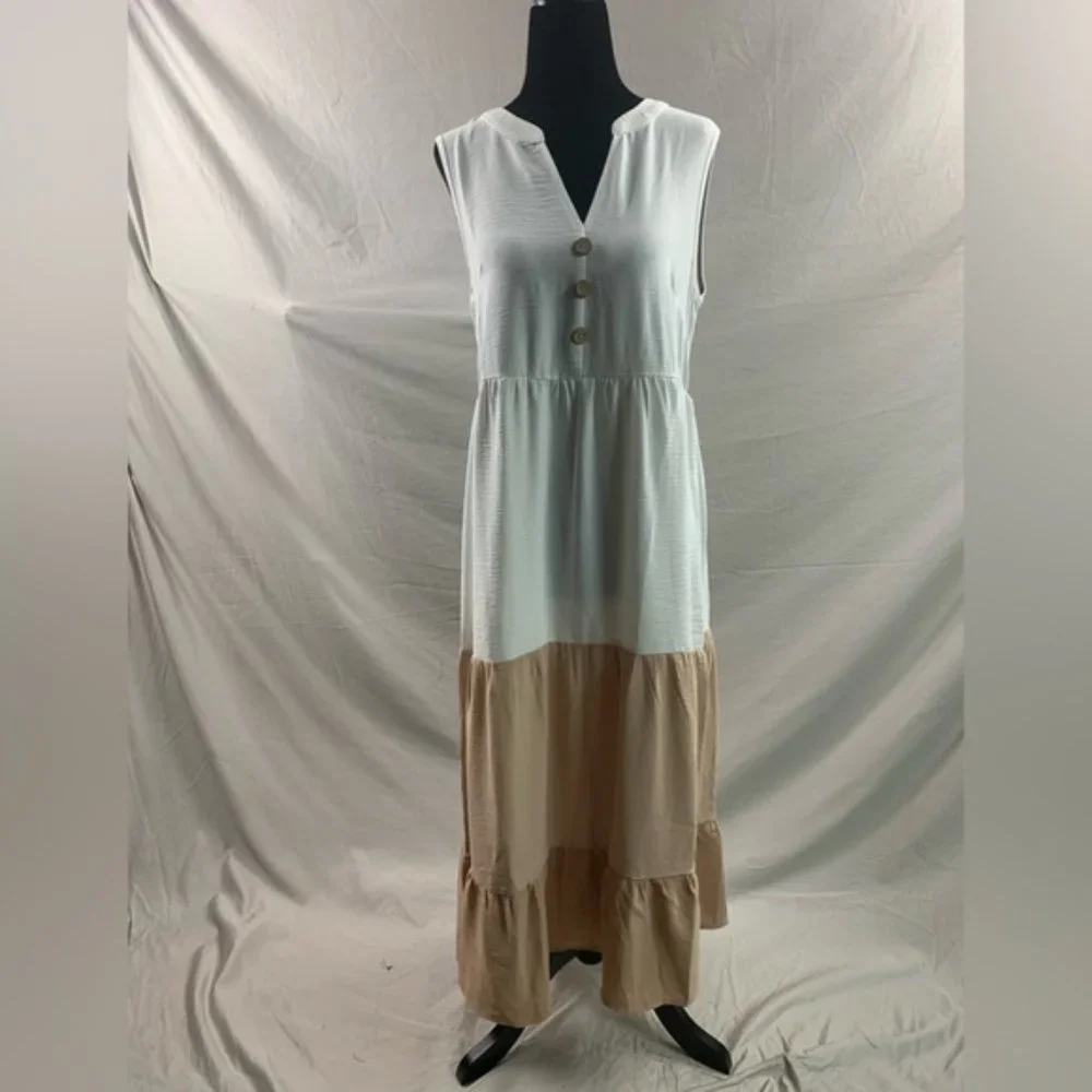 Color block Button Front Ruffle Hem Dress - Picture 6 of 6